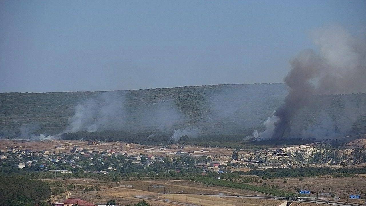 В Скалистом Бахчисарайского района горит сухая растительность: тушение осложняет жаркая и ветреная погода